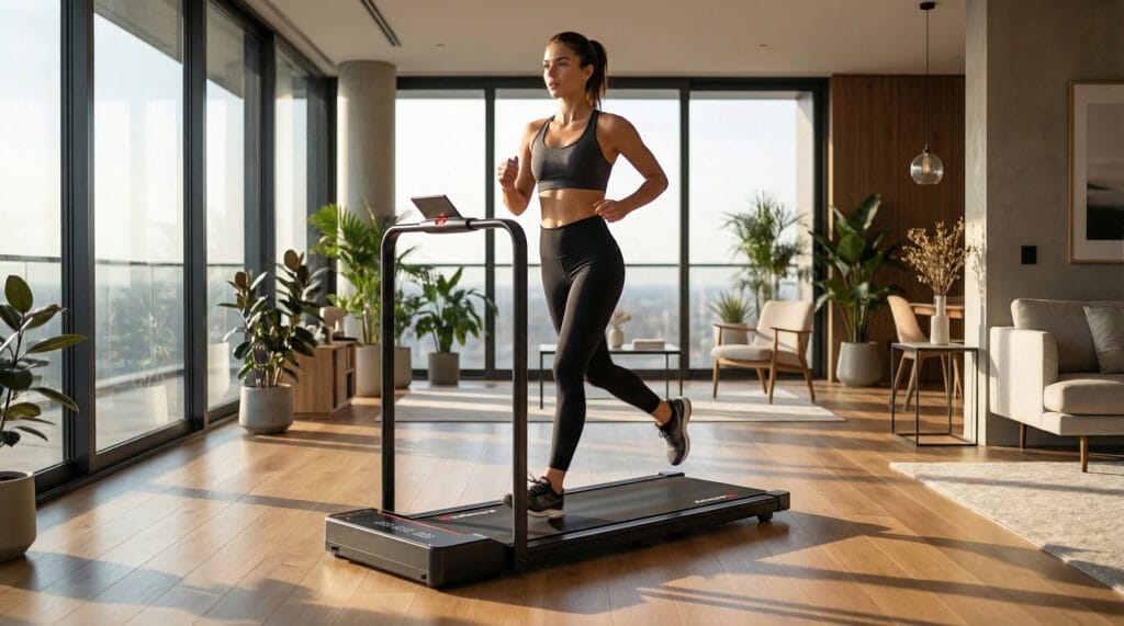 Vrouw op Walkmore loopband